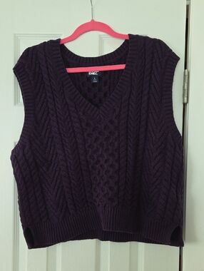 Lands' End Deep Purple Cable Knit V-Neck Sweater Vest